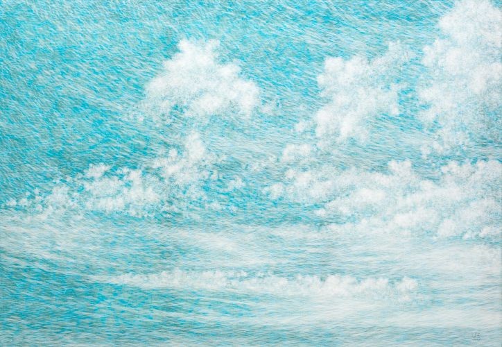 공기와 꿈 112x162cm 캔버스에 염색한지 위에 한지 2014
