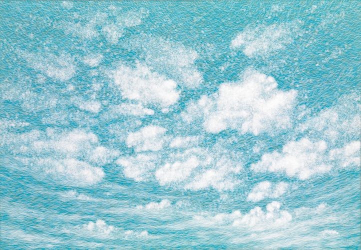 공기와 꿈, 2013, 캔버스 에 염색한지 위에 한지, 112x162 cm