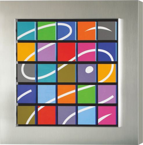 Back-beat,   2006,  Brushed stainless steel,Acrylic, mixed medi,  66x66x9cm