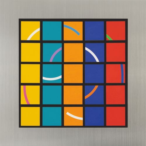 Turaround,   2010,  Brushed stainless steel, Acrylic, mixed medi,  66x66x9cm