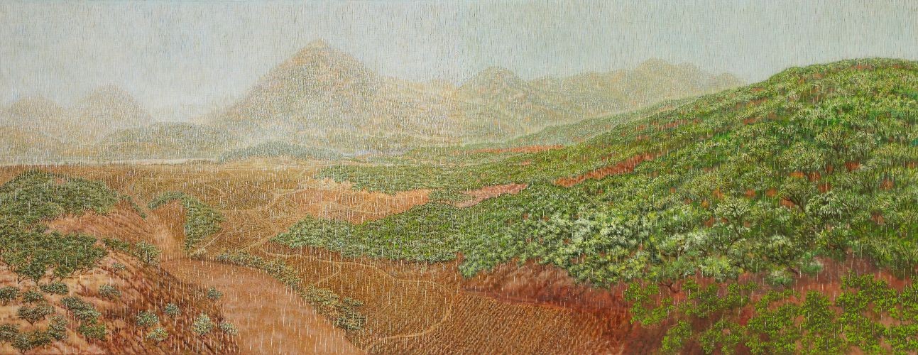 친구가 권유한 봄비나리는 곰나루,  2009-2012,  Oil on canvas,  91.5 x 234cm